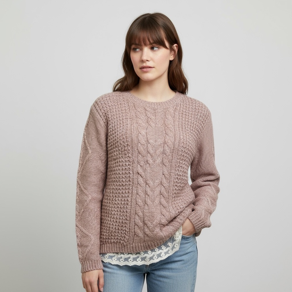 Love & Liberty Pink Heathered Lace Edge Pullover Sweater Top Size L